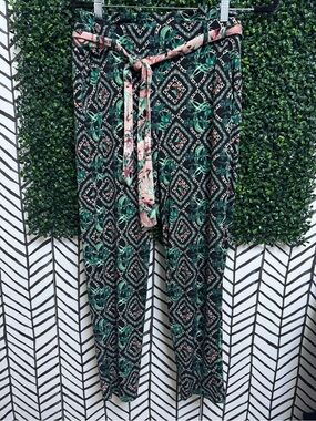 White House Black Market Black Green & Pink Printed tapered ankle pant